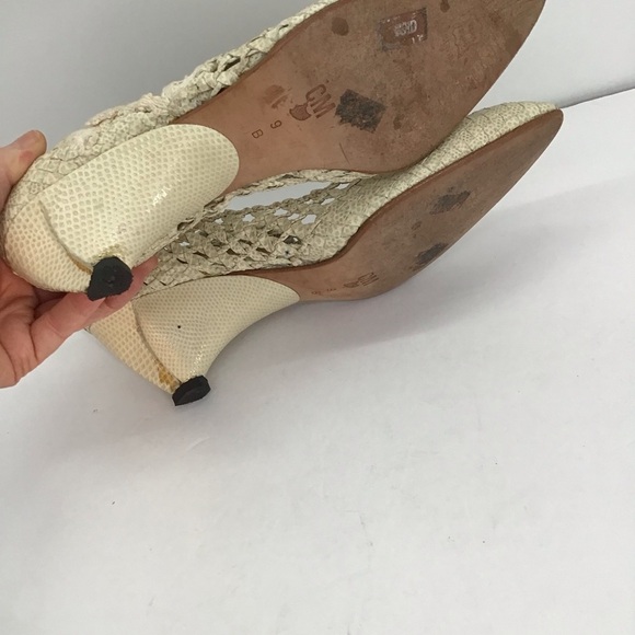 Vintage Claudio Merazzi Lace Woven Leather Heel Made In Italy Creme Size 9B - Picture 3 of 9